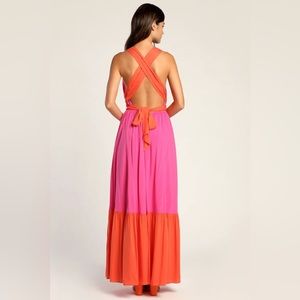 Lulu’s Forever Amazing Hot Pink Colorblock Tiered Halter Maxi Dress
